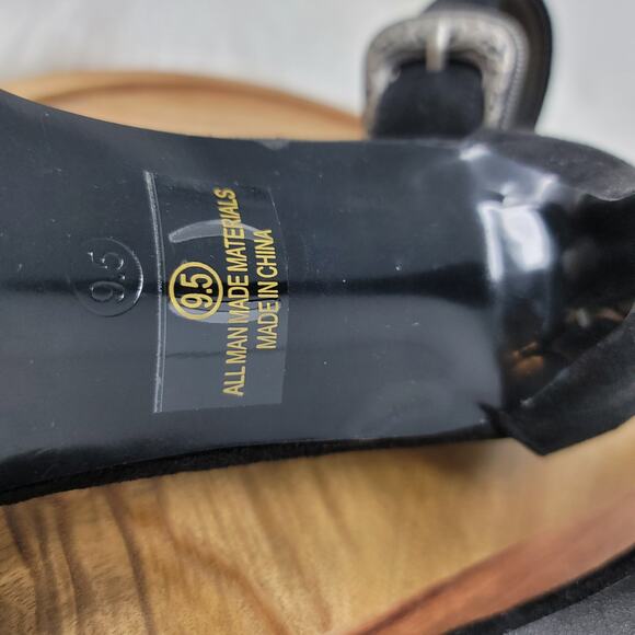 Venus Women's Black Suede Open Toe 4" Heels Western Buckle Accent 9.5 - Picture 7 of 7